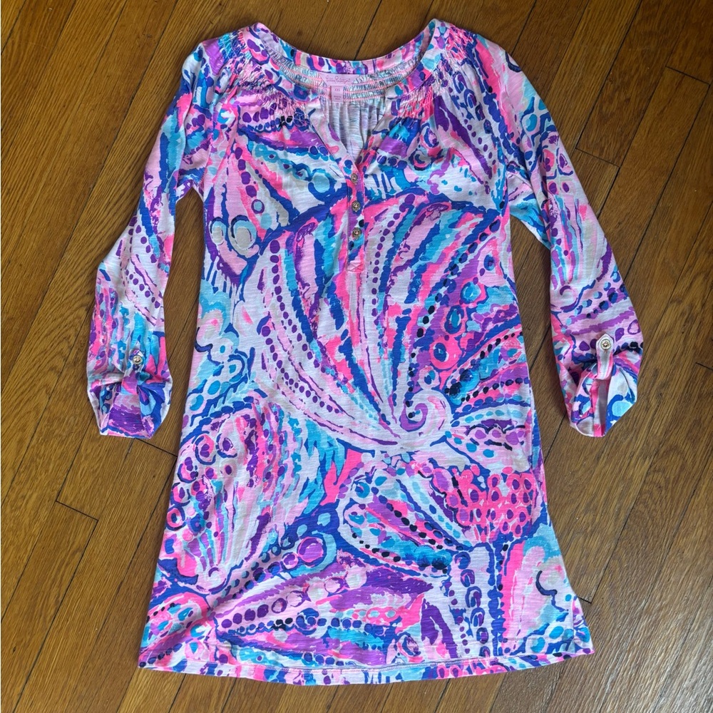 Lilly Pulitzer Sleeved Essie Colony Coral Shell Out Mini Dress XXS